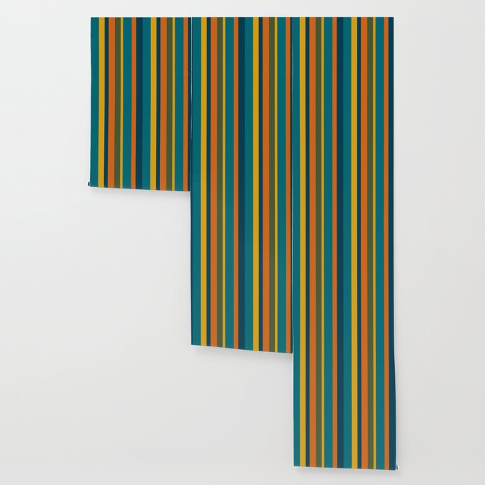 Ribbon Stripe Pattern in Moroccan Blue, Mustard, Orange, Teal, and Green Shower  Curtain for Sale by kierkegaard
