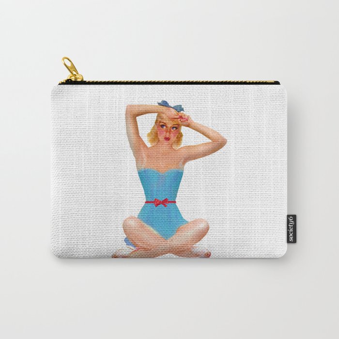 Sexy Blonde Tan Pin Up With Blue Eyes Vintage Light Blue Dress Legs Crossed Carry-All Pouch