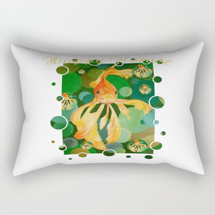 Happy Norooz Persian New Year Goldfish In Green Sea Rectangular Pillow
