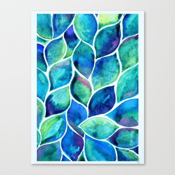 Blue-green Watercolor Leaves Canvas Print