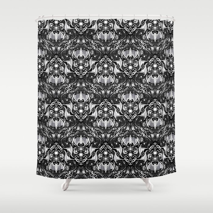 Bats And Beasts - Black and White Shower Curtain