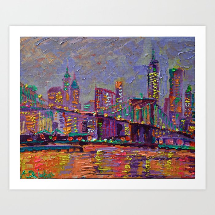 New York City Lights Palette Knife Painting Abstract Manhattan