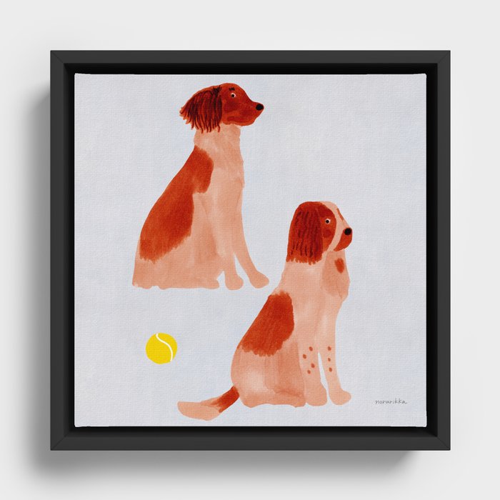 Dogs and a Tennis Ball - Orange and Grey Framed Canvas