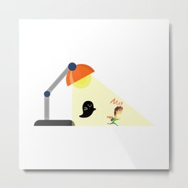 Ghost Chasing Small Human Under A Light Lamp Metal Print | Terrified, Open, Icon, Cute, Backpack, Aaa, Tongue, Afraid, Scared, Fearful 