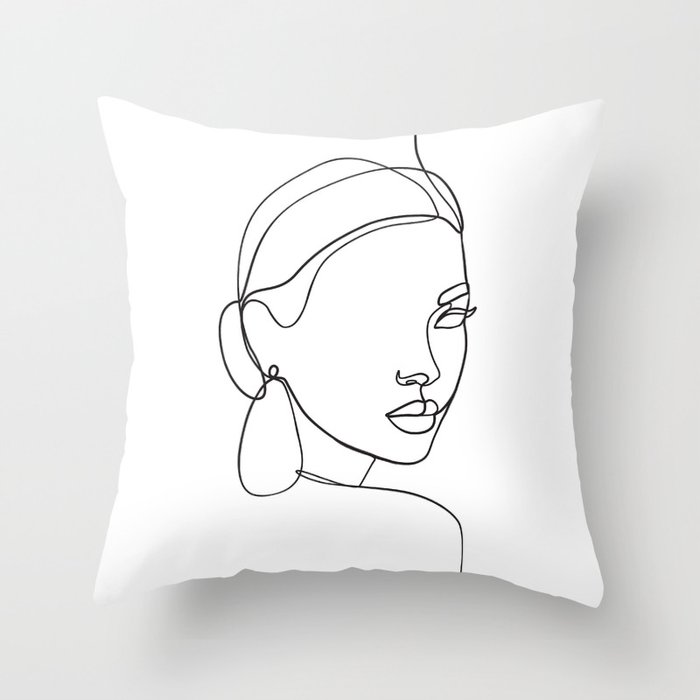 Abstract woman face line drawing Throw Pillow