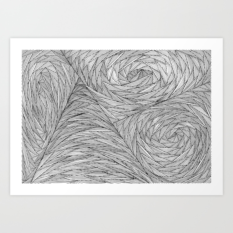 Abstract Black And White Lines Pattern Drawing Art Print By
