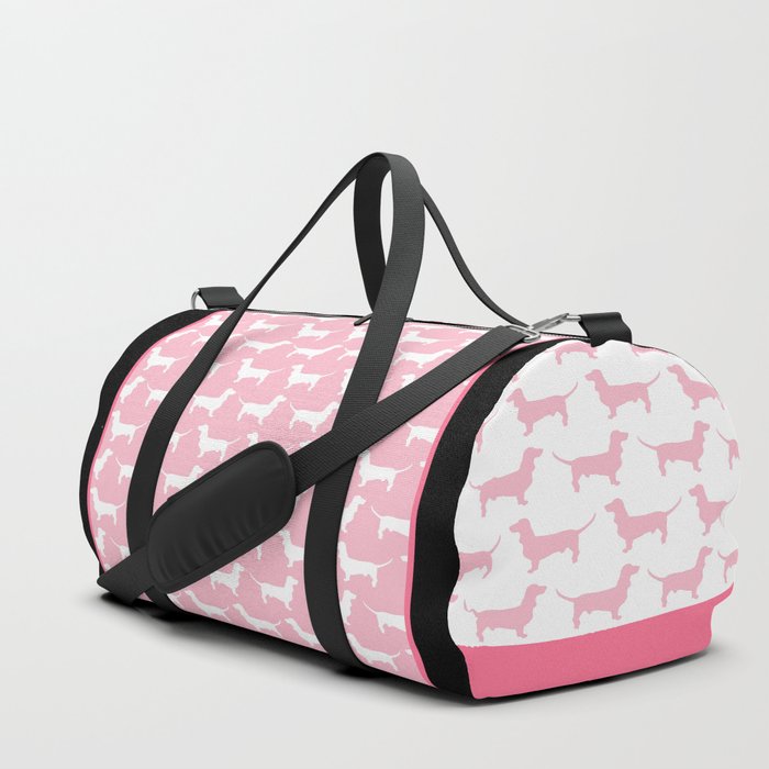 Pink Dachshund Silhouette Pattern Duffle Bag