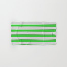[ Thumbnail: Lime Green & Light Grey Colored Striped Pattern Hand & Bath Towel ]