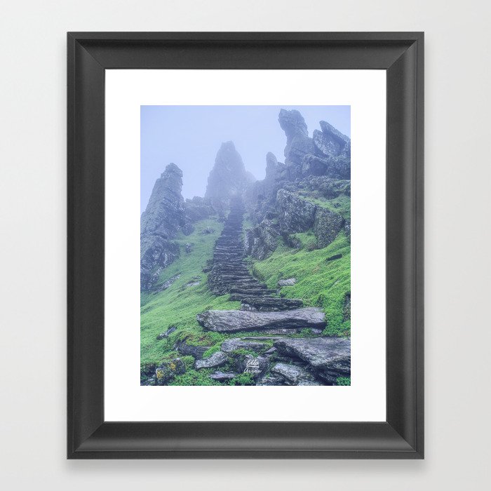 Skellig Stairway to Heaven (Ireland, monastery, island, mystery, moss, fog) Framed Art Print