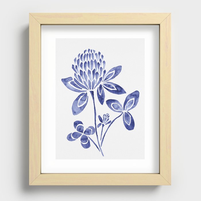 Watercolor Flowers - Clover Blue Recessed Framed Print