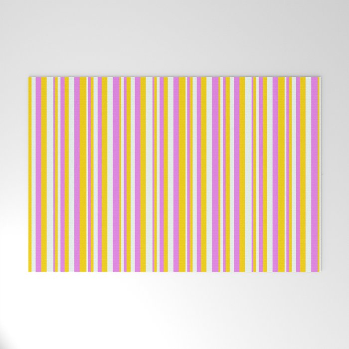 Violet, Yellow, and Mint Cream Colored Lines Pattern Welcome Mat