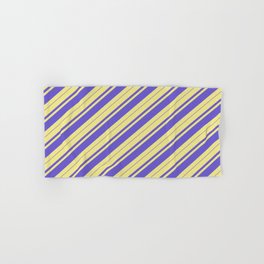 [ Thumbnail: Tan & Slate Blue Colored Stripes Pattern Hand & Bath Towel ]