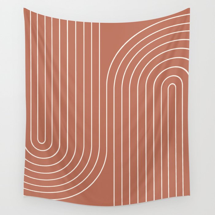 Minimal Line Curvature XCIV Coral Red Mid Century Modern Arch Abstract Wall Tapestry