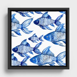 BLUE SCHOOL OF FISH Framed Canvas
