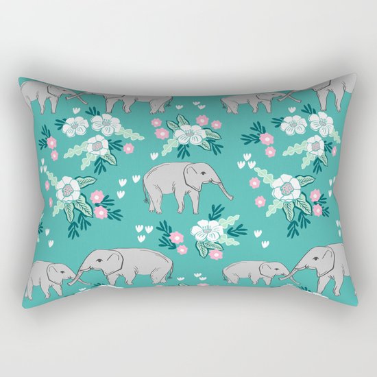 Elephants cute pattern florals good luck flowers and baby animals Rectangular Pillow