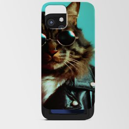 Badass cat wearing sunglasses and a leather jacket iPhone Card Case