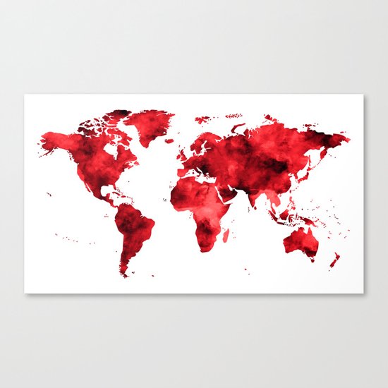 World Map Red Paint Canvas Print
