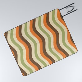 Wobbly 70s Stripes Pattern Avocado Green Brown Orange Picnic Blanket