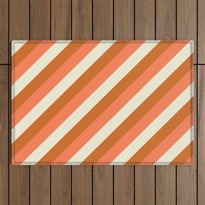 Beige, Chocolate, and Coral Colored Stripes Pattern Outdoor Rug