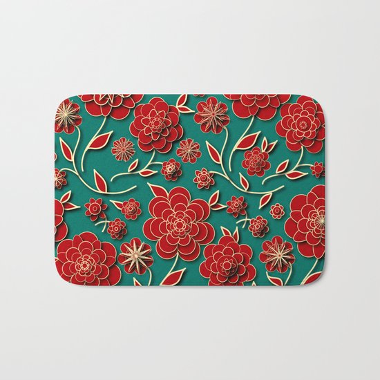 Red Flowers Bath Mat
