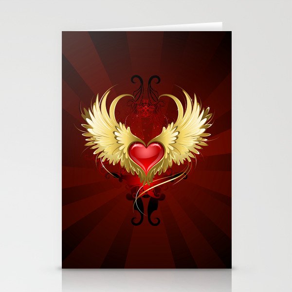 Red Heart with Golden Wings Stationery Cards