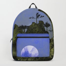 Forests and unexplored cliffs in the moonlight Backpack | Tropical, Graphicdesign, Nature, Night, Moonlight, Landscapes, Cliff, Wild, Landscape, Exotic 