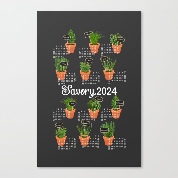 2024 Calendar potted culinary herbs Canvas Print