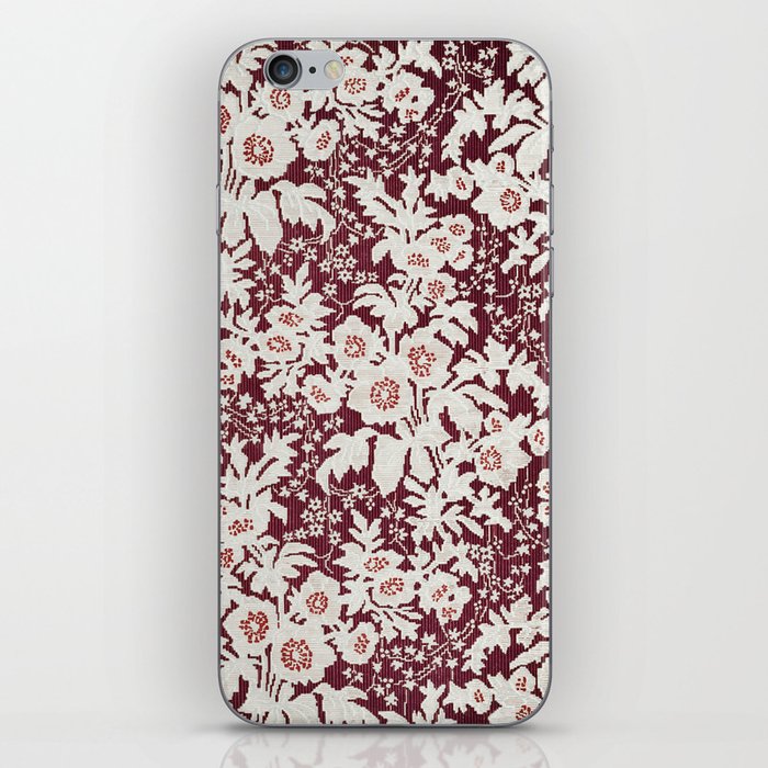 Burgundy and White Floral Industrial Arts Design iPhone Skin