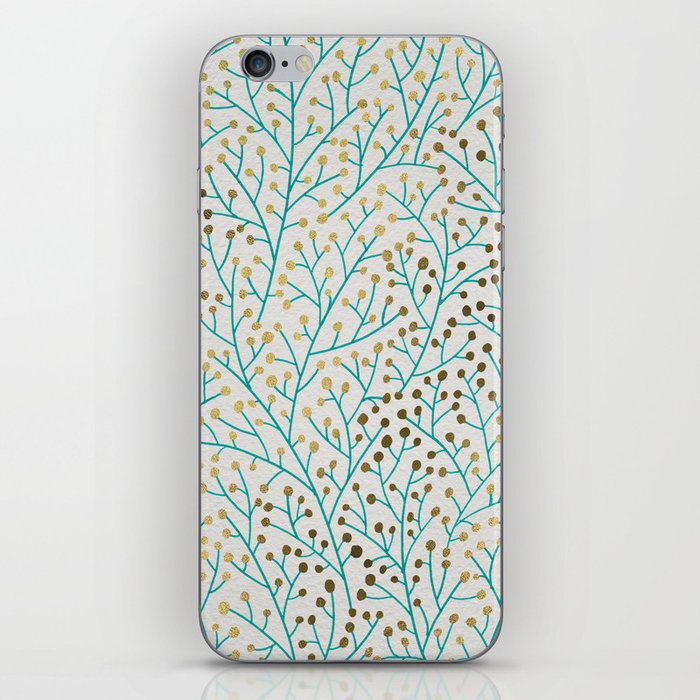 Berry Branches – Turquoise & Gold iPhone Skin