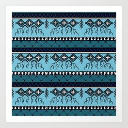 Blue ethnic pattern Art Print