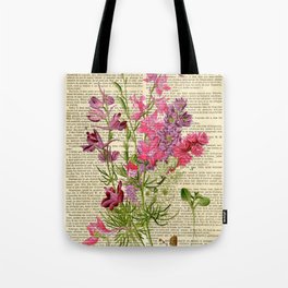 Botanical print on old book page - garden flowers Tote Bag