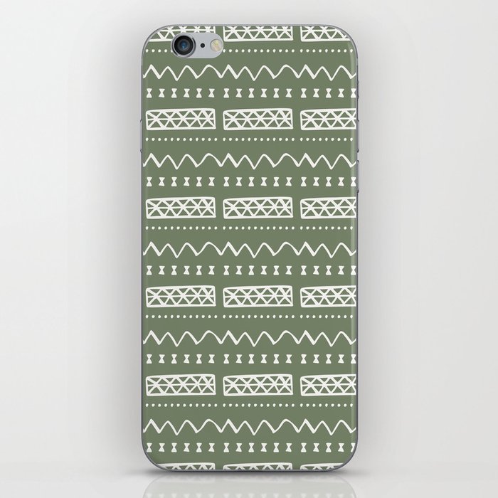 Zesty Zig Zag Bow Tie Light Green and White Mud Cloth Pattern iPhone Skin