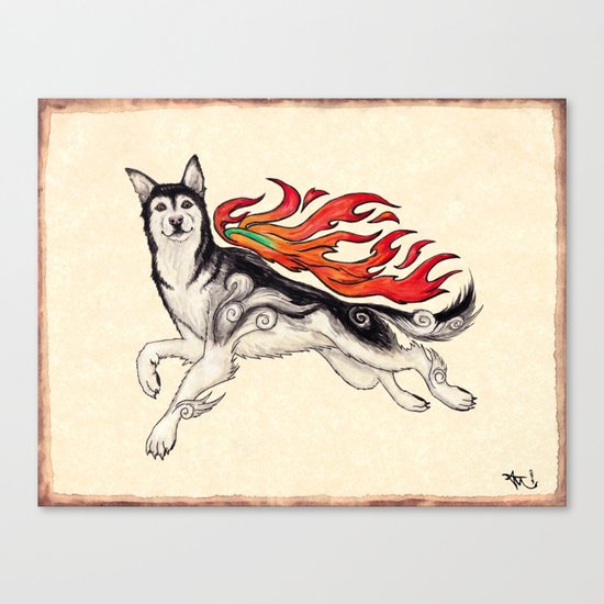Marukomu Inukami ~ Ōkami inspired husky dog, watercolor & ink, 2015 Canvas Print