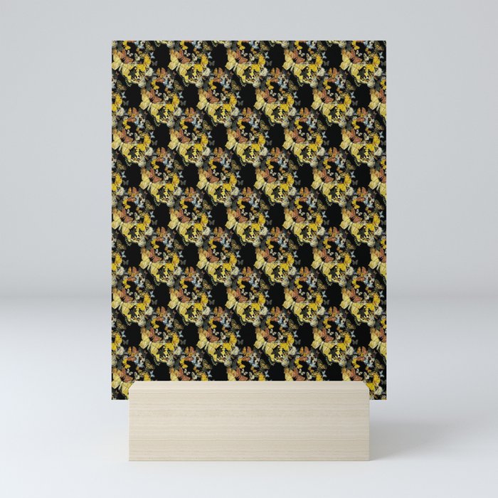 A Swarm Of Vintage Butterflies Nature Pattern On Black Mini Art Print