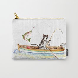 Great catch Carry-All Pouch | Cat, Vacation, Greatcatch, Watercolor, Boat, Kitty, Painting, Fishing 