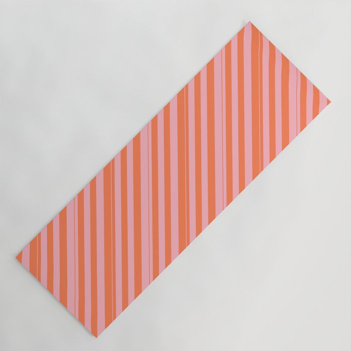 Coral & Light Pink Colored Stripes/Lines Pattern Yoga Mat