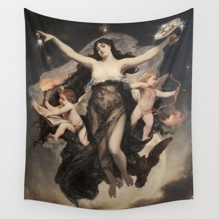 The Night Accompanied by the Geniuses of Study and Love — Pedro Américo Wall Tapestry