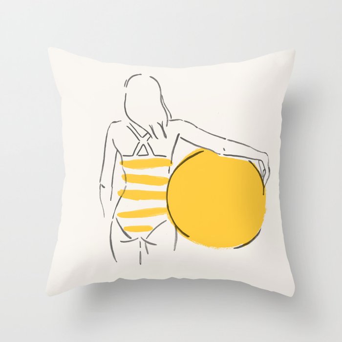 Summer ready - line drawing Throw Pillow