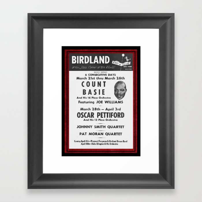 Vintage Birdland Jazz Club Count Basie Orchestra Concert NYC Broadway Advertising Poster Framed Art Print