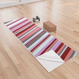 [ Thumbnail: Colorful Dim Gray, Light Coral, Maroon, Plum, and Light Cyan Colored Stripes/Lines Pattern Yoga Towel ]