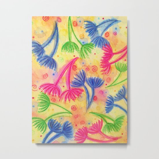 COW PARSLEY 2 - Cheerful Yellow Cherry Acid Green Nature Floral Abstract Watercolor Painting Pattern Metal Print