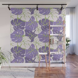Tropical Leaves Pattern Purple | Lime  Wall Mural