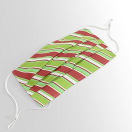 [ Thumbnail: Red, Light Green, Green & Mint Cream Colored Lines Pattern Face Mask ]