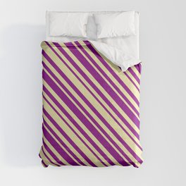 [ Thumbnail: Pale Goldenrod and Purple Colored Lined Pattern Comforter ]