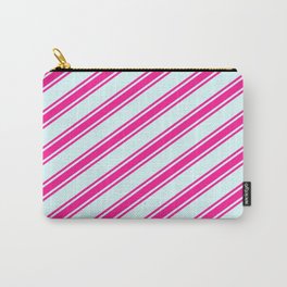 [ Thumbnail: Light Cyan and Deep Pink Colored Stripes/Lines Pattern Carry-All Pouch ]