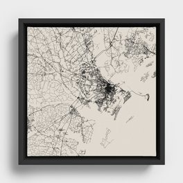 USA - Savannah - Black and White Map Drawing Framed Canvas