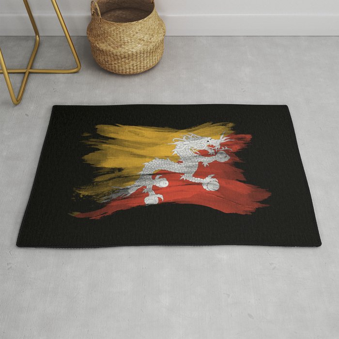 Bhutan flag brush stroke, national flag Rug