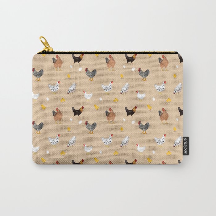 Chicken,chicks,roosterpattern,plane beige background  Carry-All Pouch
