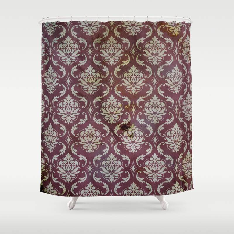 Vintage Antique Eggplant Colored Wallpaper Pattern Shower Curtain