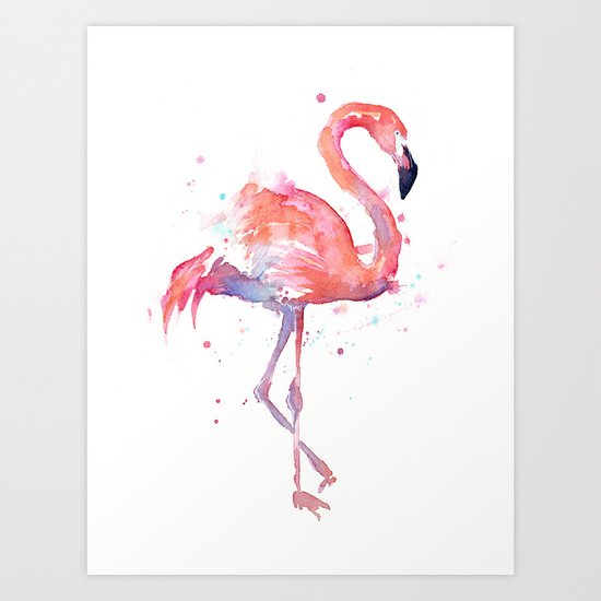 Pink Flamingo Watercolor | Tropical Animals Bird Flamingos Art Print